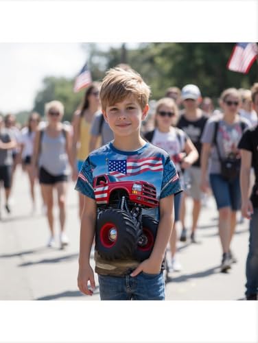 Boys 4th of July Shirt American Flag Tshirt for Kids USA Flag Outfits Toddler Patriotic Tee Monster Truck Top T-Shirt 3-10T3