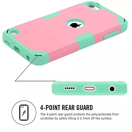 Case For Ipod Touch 7 Ipod Touch 6 Case, Silicone Shockproof Heavy Duty High Impact Armor Hard Case Cover For Apple Ipod Touch 5Th 6Th 7Th Generation (Pink+Green) #TOP4