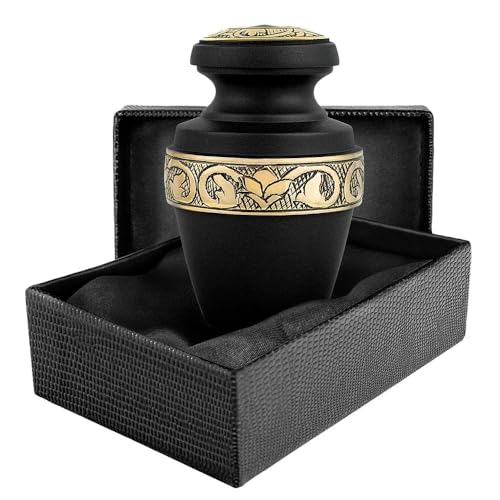 Image of Trupoint Memorials Cremation Urns for Human Ashes, Funeral Memorial Urn for Male and Female, Decorative Burial Grecian Urn Collection for Adult Men & Women - Black and Gold, 1 Keepsake