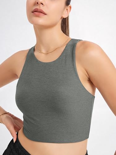 Image of ODODOS Racerback Tank Bra for Women High Neck Non Padded Medium Support Sports Bra Workout Yoga Crop Tops