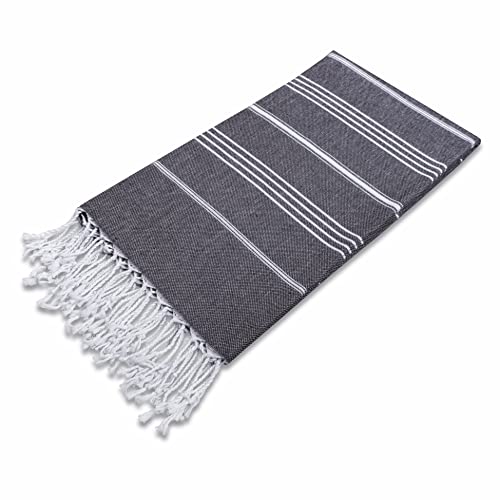 LAYNENBURG Premium Hamamtuch mit handgeknüpften Fransen - 100% Baumwolle - XXL Strandtuch 100x200 cm - Oeko-TEX 100 - Strandhandtuch groß - Saunatuch & Reisehandtuch (Anthrazit)