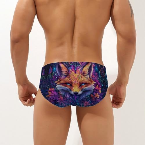 Colorful Fox Printed Swim Briefs for Men Sexy Bikini Swimwear Elastic Beach Trunks Bathing Suit3