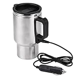 Fdit 12V Heated Travel Mug, Stainless Steel Electric in-car Travel Heating Cup Coffee Tea Car Cup Mug with Anti-Spill Lid (450ml/15oz)