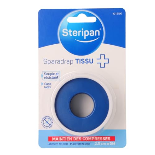 Sparadrap tissu sans latex se découpe sans ciseaux Steripan résistant et souple 5m x 2,5cm