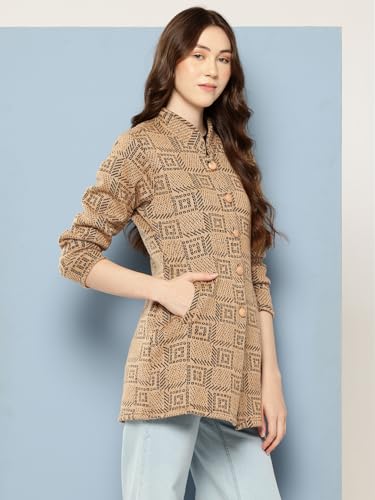 Image of Aarika Womens Winter Wear Lemon Colour Abstract Woolen Cardigan