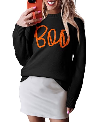 Image of SELINK Women's Holiday Sweater Crew Neck Print Casual Long Sleeve Pullover | cute tops, knit graphic sweaters, sequin letters, festive outfits, comfort fit for party daily wear