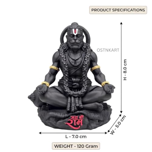 Image of Hanuman Idol for Car Dashboard, 3.25 Inch Black Polyresin Murti