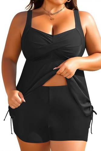 Image of Aqua Eve Women Plus Size Tankini Swimsuit Two Piece Flowy Swimdress Bathing Suits with Shorts