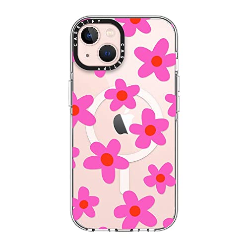 Coque transparente iPhone 13 CASETiFY à motif fleurs rétro roses compatible MagSafe