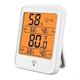 Misuratore digitale di umidità della temperatura interna con controlli sensibili al tocco, LCD retroilluminato giallo e opzione di montaggio magnetico (bianco)