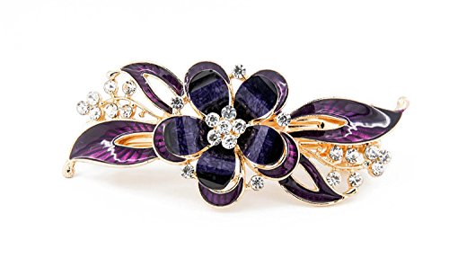 Yeshan Gold Tone Metal French Clip Faux Crystal and Rhinestone Inlaid Hair clip Barrette,Purple