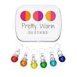 Rainbow Sparkle Stitch Markers for Knitting with Storage Case | Handmade in Canada by Pretty Warm Designs | Cute Ring Charm Lightweight Knit Marker Pride Set Christmas Gifts for Knitter Fun Unique Sparkly Gifts Stitch Counter