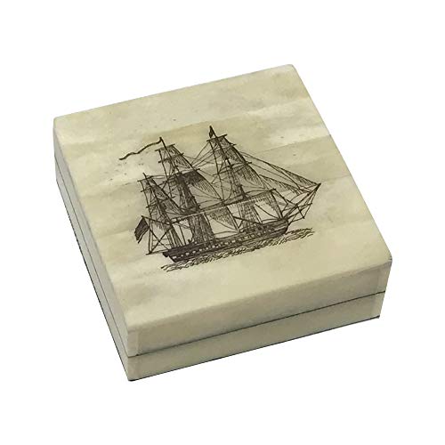 Brújula caja vintage en hueso ox con diseño navío 3x3x1.1 pulg miniatura 2