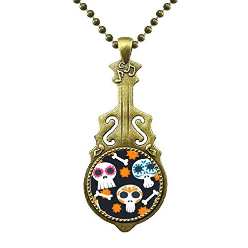 Tête de mort mexicaine collier pendentif fleur bijou ethnique