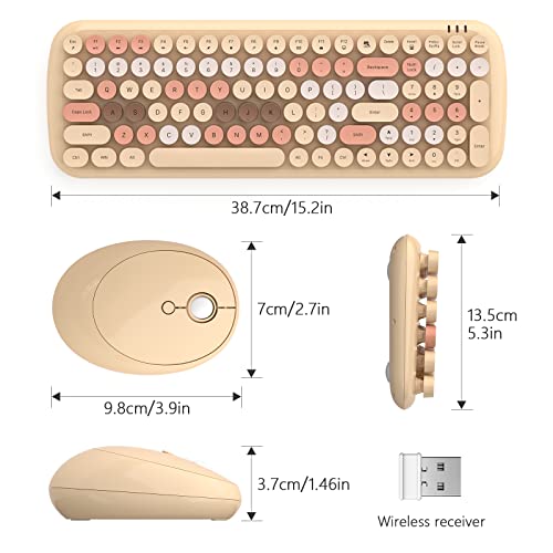 Image of GEEZER Wireless Keyboard and Mouse Combo - Pale Coffee Colorful Round Keycap 100 Keys - USB 2.4G Wireless, Full-size, Stable Connection - PC, Laptop, Desktop, Mac, Smart TV Compatible