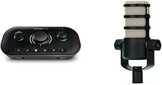 Focusrite Vocaster Two — Podcasting Interface for Recording Host and Guest & RØDE PodMic Broadcast-quality Dynamic Microphone with Integrated Swing Mount for Podcasting,Black