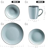Modernes Geschirr Set für 6 Personen mit messingfarbenem Rand, 24-teiliges Kombiservice mit randlosen Coupe-Formen, Mint