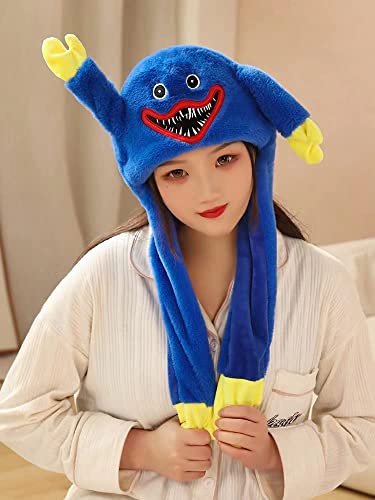 JUNJIL Poppy Playtime Ear Moving Hat Costume Cosplay Party Funny Huggy Wuggy Plush Jumping Up Ear Move Hat Novelty Cap for Kids Adult