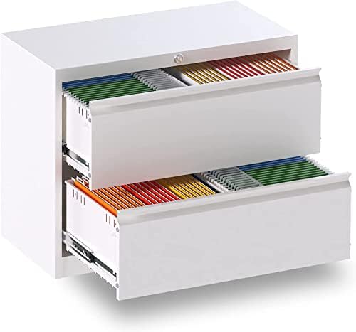 GangMei 2 Drawer Lateral File Cabinet, Metal Lateral File Cabinets with Lock, Legal Size Steel Lateral Filing Cabinet for Office and Home (White, 2 Drawer)