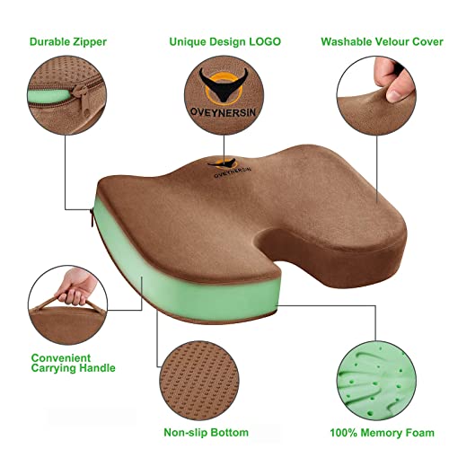 Oveynersin Seat Cushion For Office Chair Comfortable Desk Chair Cushion - 100% Memory Foam Car Seat Cushion - Coccyx Orthopedic Pad - Relieves Back, Hip, Sciatica Pain Pillow For Sitting (Brown) #TOP1