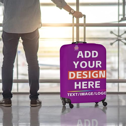 Custom Luggage Cover,Personalized Travel Suitcase Cover with Photo Text Double Sided Design Double-Sided Printing Elastic Protector Covers Pretty Unique Gifts,Purple-S-0373