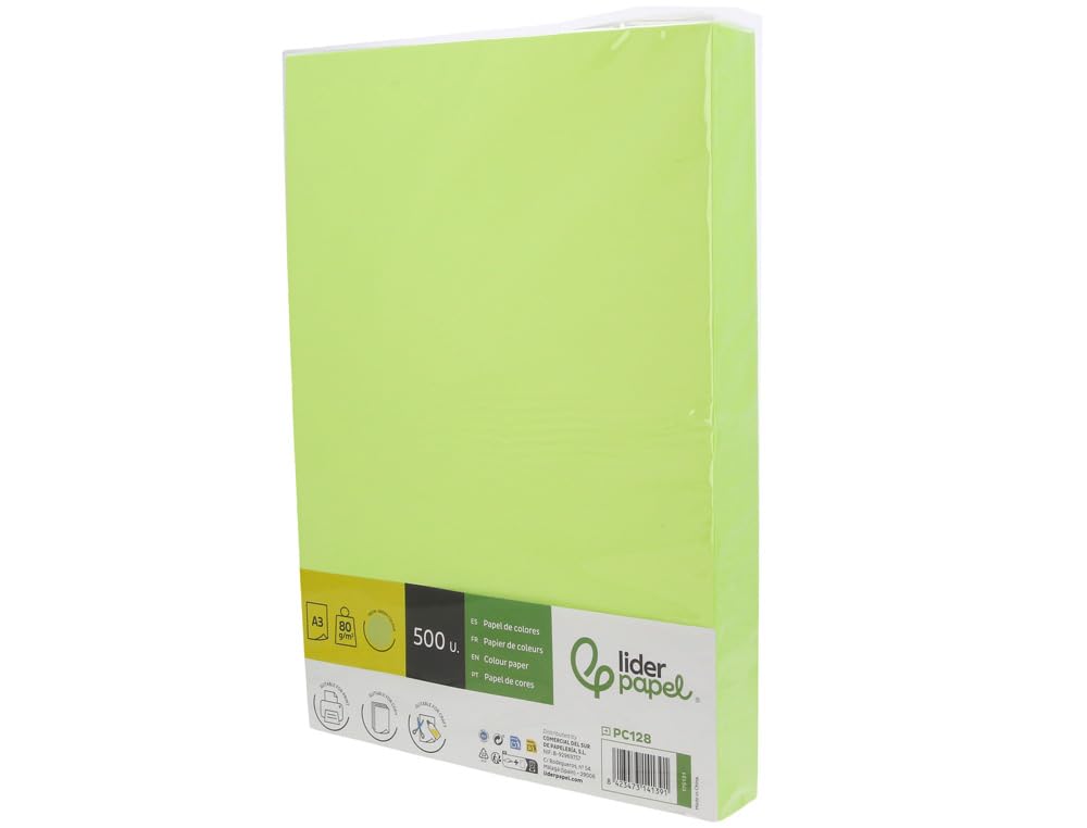 Lederpapel Farbpapier, DIN A4/A3, 80 g, Packung mit 500 Blatt (Neongrün, A3)