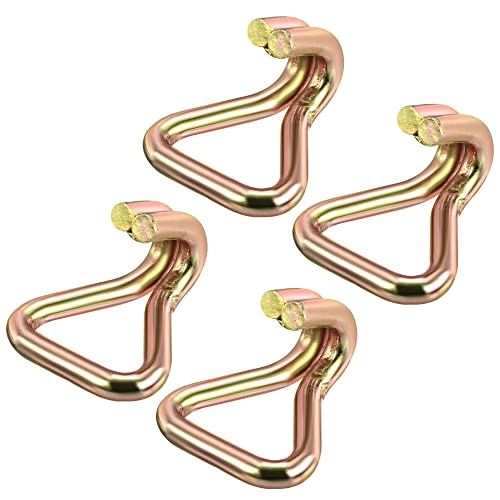 Image of sourcing map Ratchet Double J Strap Hook Load 11023 Lbs for 2" Tie Down Strap Webbing Car Truck Trailer Golden Tone Pack of 4