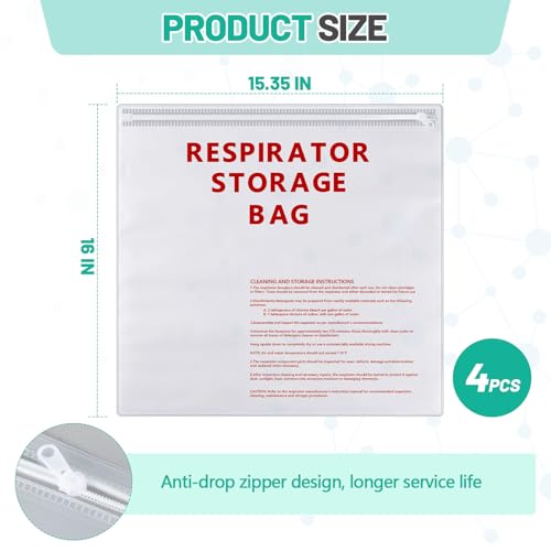 Maasechs 4 Pcs Respirator Storage Bag with Zipper 15.35\" x 16\" Reusable Gas Mask Bag Large 10 Mil Thick Clear for Welding Mask