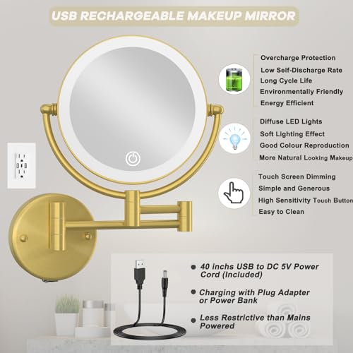 Espejo Maquillaje Pared LED Recargable 8 Pulg miniatura 6