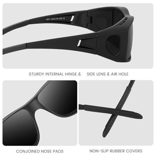 Over Glasses Sunglasses for Men Women, Fit Over Sunglasses Polarized UV400 Protection Sunglasses Black Frame Grey Lens4