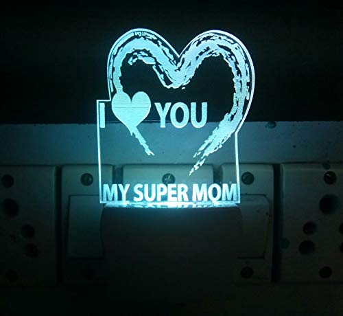 UKANI 3D Illusion I Love My Super Mom Design Night Lamp (Multicolour)