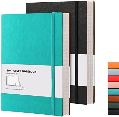 RETTACY B5 College Ruled Notebook Thick Lined Journal 2 Pack - Extra Large Softcover Composition Notebooks with Total 408 Numbered Pages 2 Free Sticky Notes Divider, 100gsm Paper 19 x 25 cm