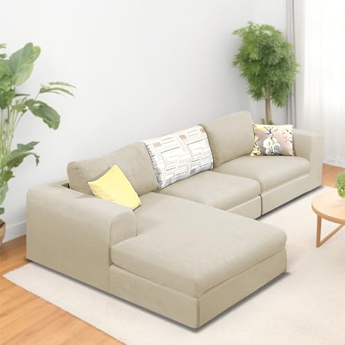 Image of Koza LHS 4 Seater L Shape Sofa Set for Living Room (Cream Fabric) Premium Fabric Sofa