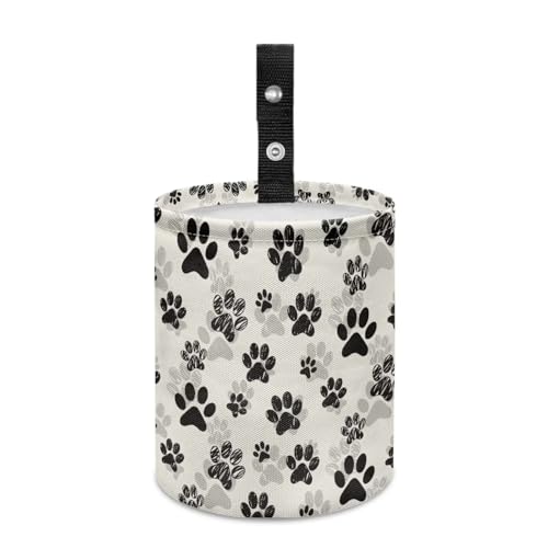 Image of Renewold Car Trash Can Car Trash Bag Foldable Hanging Dog Paw Black Beige Trash Bin Garbage Can Adjustable Button Straps Home Office Camping Picnic Beach Storage Organizer Bag Container