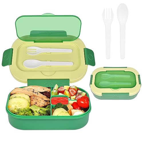 AUAUY Porta Pranzo, Lunch Box Prova di Perdite, Bento Box con 4 Scomparti e Posate(Forchetta e Cucchiaio), 1300ML Portamerenda Ermetico Lunchbox, No BPA, per Microonde e Lavastoviglie - Verde