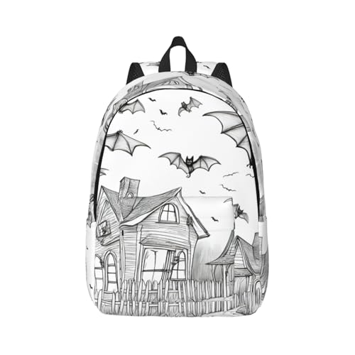 Vbcxza Mochila de lona con estampado de murciélagos voladores de Halloween, tamaño mediano y pequeño, perfecta para senderismo, viajes y uso diario, Black, S, Mochilas rucksack