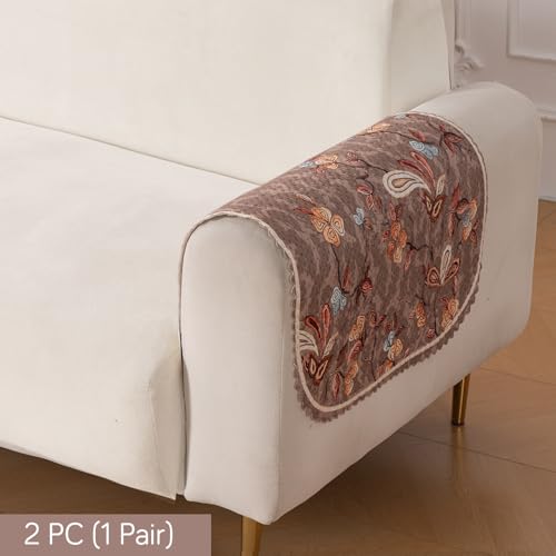 Image of HOKIPO HeavenHue Fleece Backed Sofa Armrest Cover 2 Pc, Vintage Bloom