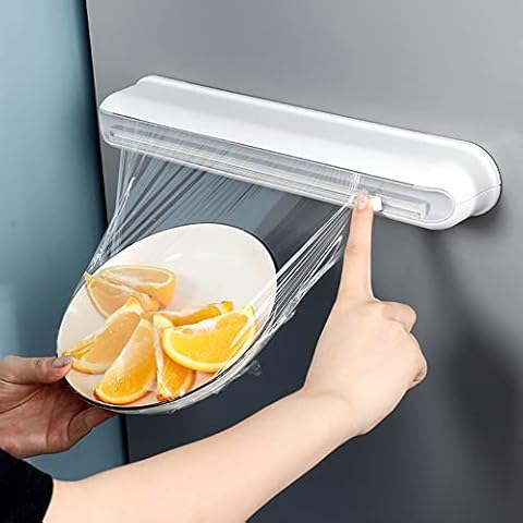 TZLDN Paper Film Cutter Dispenser, Suction Cup Stretch Film Dispenser, Reusable Plastic Film Cutter for Food Film, Pewter Leaf, Home Kitchen, Restaurant, BPA Free Cover