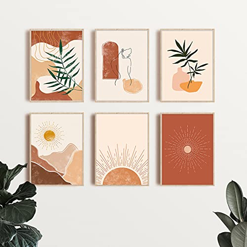 Boho Wall Art Minimalist Wall Art Prints,Prints for Wall Decor,Earth Tones Wall Art Prints, Abstract Wall Art Gallery Wall Art Earthy Wall Art Prints Set of 6 Prints Unframed (8inchx10inch)