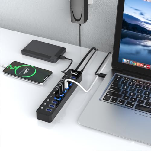 USB3.0ハブ 電源付き atolla USB ハブ 10ポート USBハブ セルフパワー USB Hub 5Gbps高速データ伝送 USB3.0 拡張 独立スイッチ付き 12V/2.5A ACアダプタ付き Android/Windows/MacBook/Mac/Surface Pro等システムとノートPC対応