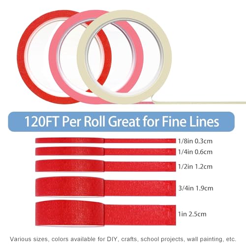 Image of EDSRDRUS Thin Painters Tape 1 /8, 1 /4, 1 /2,3 /4,1 inch Width 40 Yard Painter Tape Paint Tape Masking Tape, for DIY, Crafts and Art Paint Big Projects