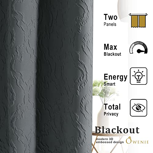 Owenie 100% Blackout Curtains 84 Inches Length 2 Panel Set, 3D Embossed Grommet Grey Blackout Curtains For Bedroom, Modern Thermal Insulated Warm Window Treatments Drapes For Living Room, 52 W X84 L #TOP1