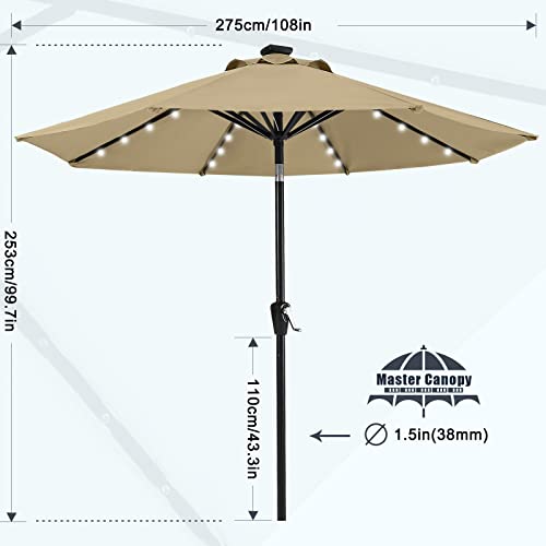 Image of MASTERCANOPY 9ft Patio Umbrella with Solar Lights, Khaki