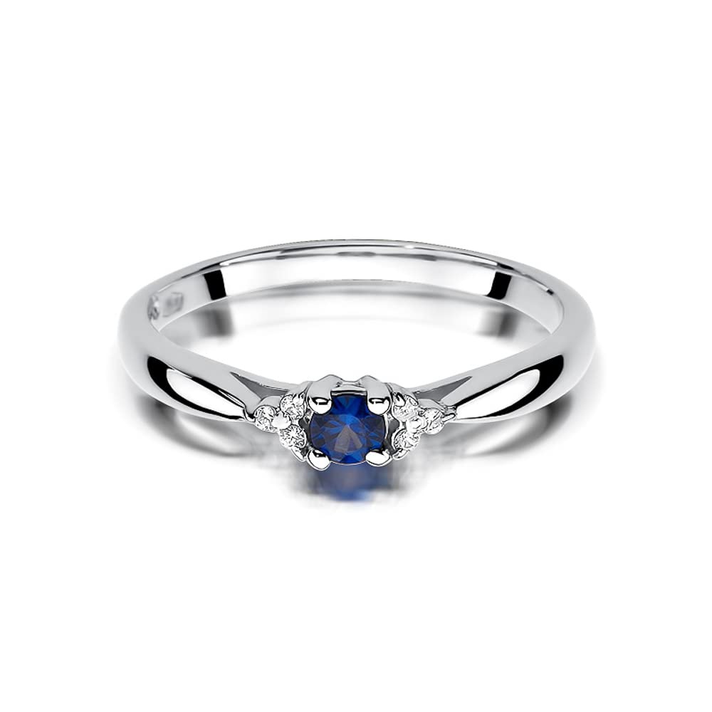MARKO Weißgold Verlobungsring Damen Goldring mit 0.15 Karat Saphir und 0.03 Karat Diamanaten - Gold Verlobungsring - 14 K Gold 585 - Goldring für Frauen