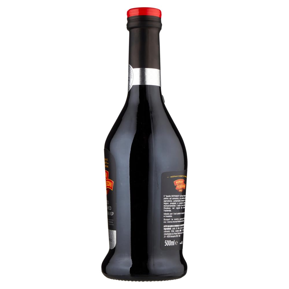 Monari Federzoni Aceto Balsamico di Modena I.G.P.Gusto Rotondo, vinaigre balsamique de Modène I.G.P.P, bouteille en verre de 500 ml + 1 sachet de talc Felce Azzurra gratuit, sachet de 100 g
