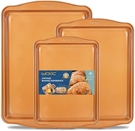 Wokic 3-Piece Nonstick Baking Pans Set , Baking Sheet Set with Wide Edge, Half/Jelly Roll/Quarter Baking Tray, Dishwasher Safe Easy Clean for Kitchen Oven Pan Bakeware Set…