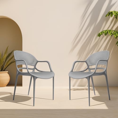 Image of DIYA Sunset Heavy-Duty Plastic Chair | Modern Arm Chair | Office, Waiting Area & Home | Strong PP Build, Comfortable Seating, Easy to Clean, 1-Year Warranty - Set of 1 (Grey)