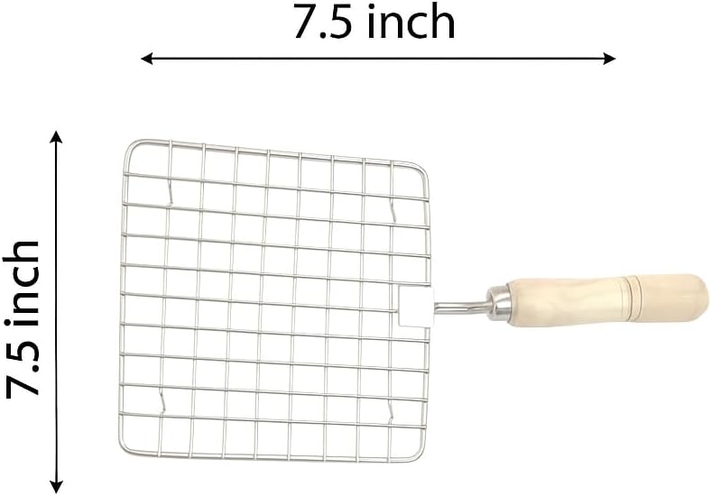 Papad Jali Stainless Steel Wire Roaster Papad Jali Multi Functional Roasting Net Roast Grill Chapati Toast Wooden Round Handle (7.5 Inch)