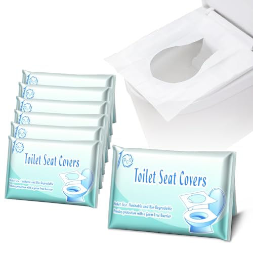 Bosmsaslad 60 Piezas Protector WC Desechable, Fundas Protectoras Desechables para Inodoro, Portátil Protección de Inodoro Desechable, Ideal para Avión, Asientos de Viaje, Baño Público y Campamento