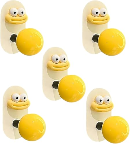 Image of Cartoon Face Self-Adhesive Wall Hook with Colorful Ball Shape Knob, No-Drill Hanging Hook (5)